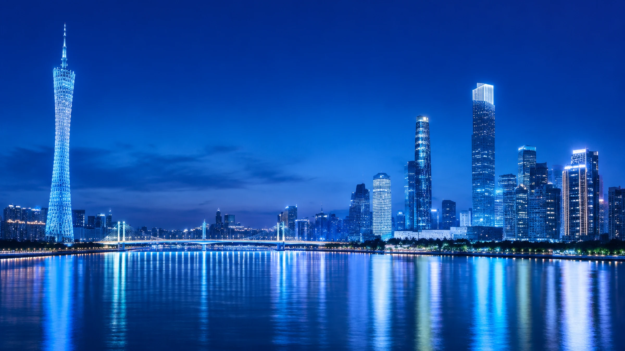 广州珠江新城天际线与猎德大桥夜景